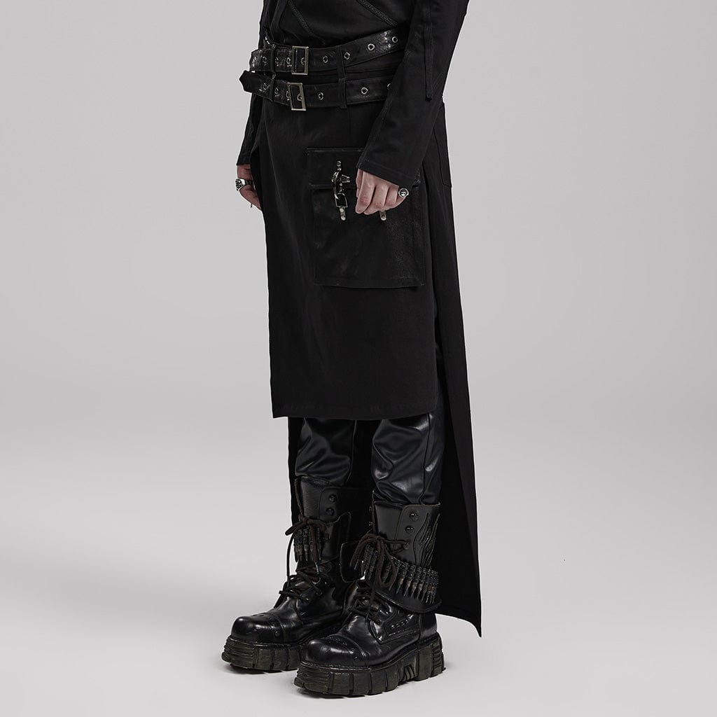 PUNK RAVE Men's Punk Asymmetric Long Kilt