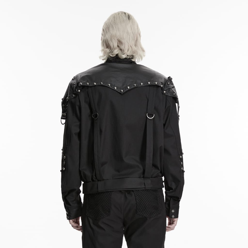 PUNK RAVE Men's Punk Asymmetric Patchwork Rivets Jacket