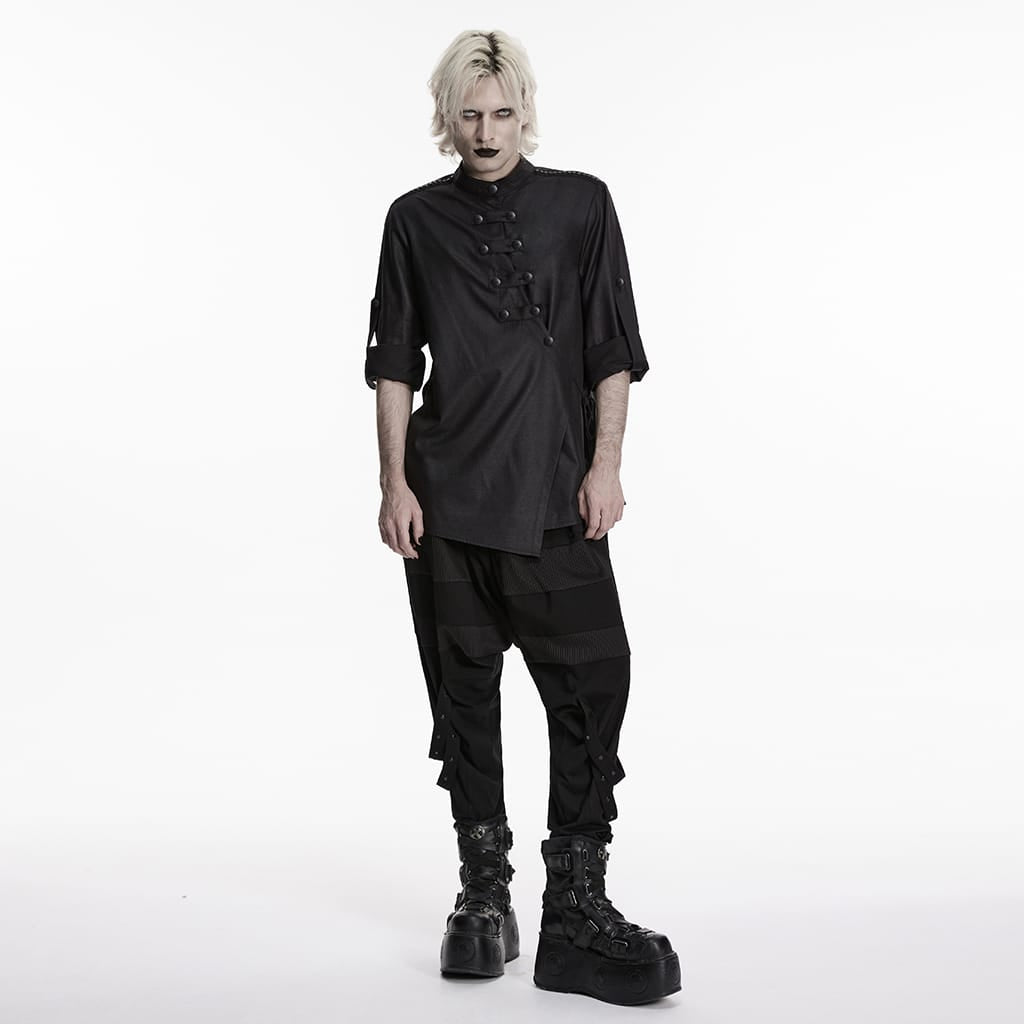 PUNK RAVE Men's Punk Asymmetrical Placket Long Sleeved Shirt