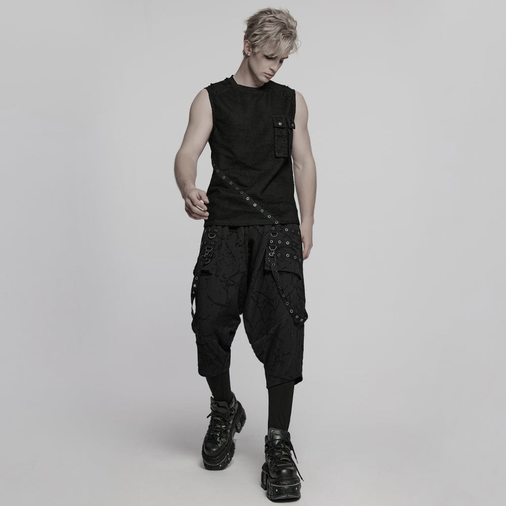 PUNK RAVE Men's Punk Big-pocket Sagging Pants with Staps