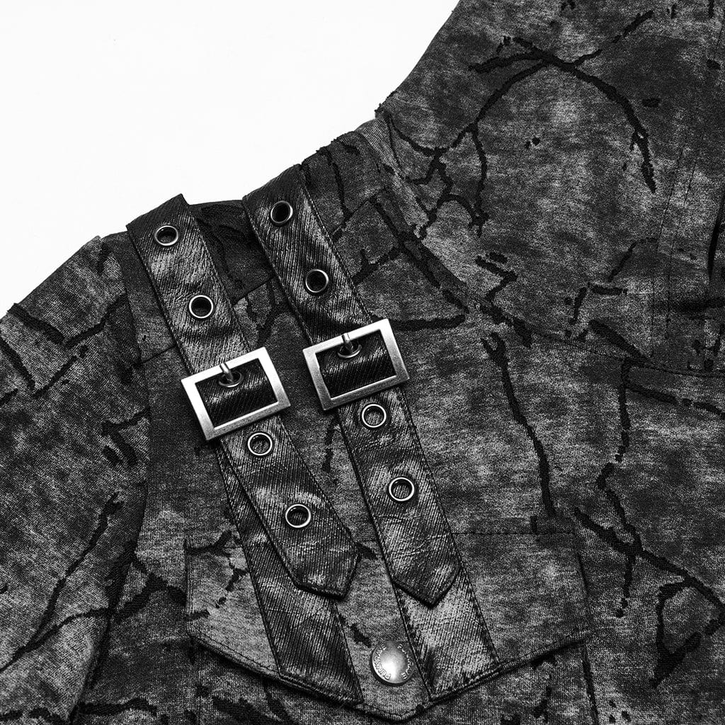 PUNK RAVE Men's Punk Big-pocket Tie-dyed Hooded T-shirt