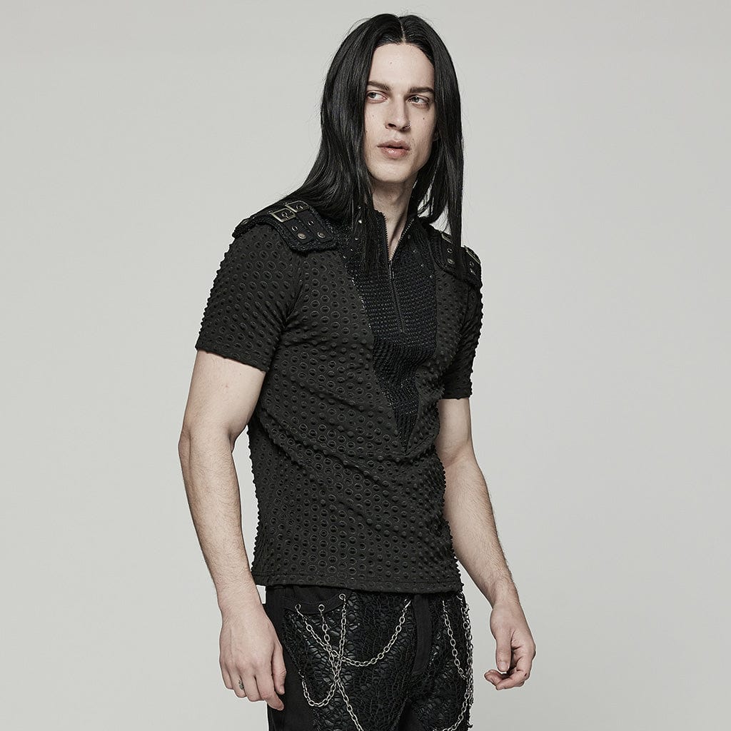 PUNK RAVE Men's Punk Bubble Buckle Zipper T-shirt