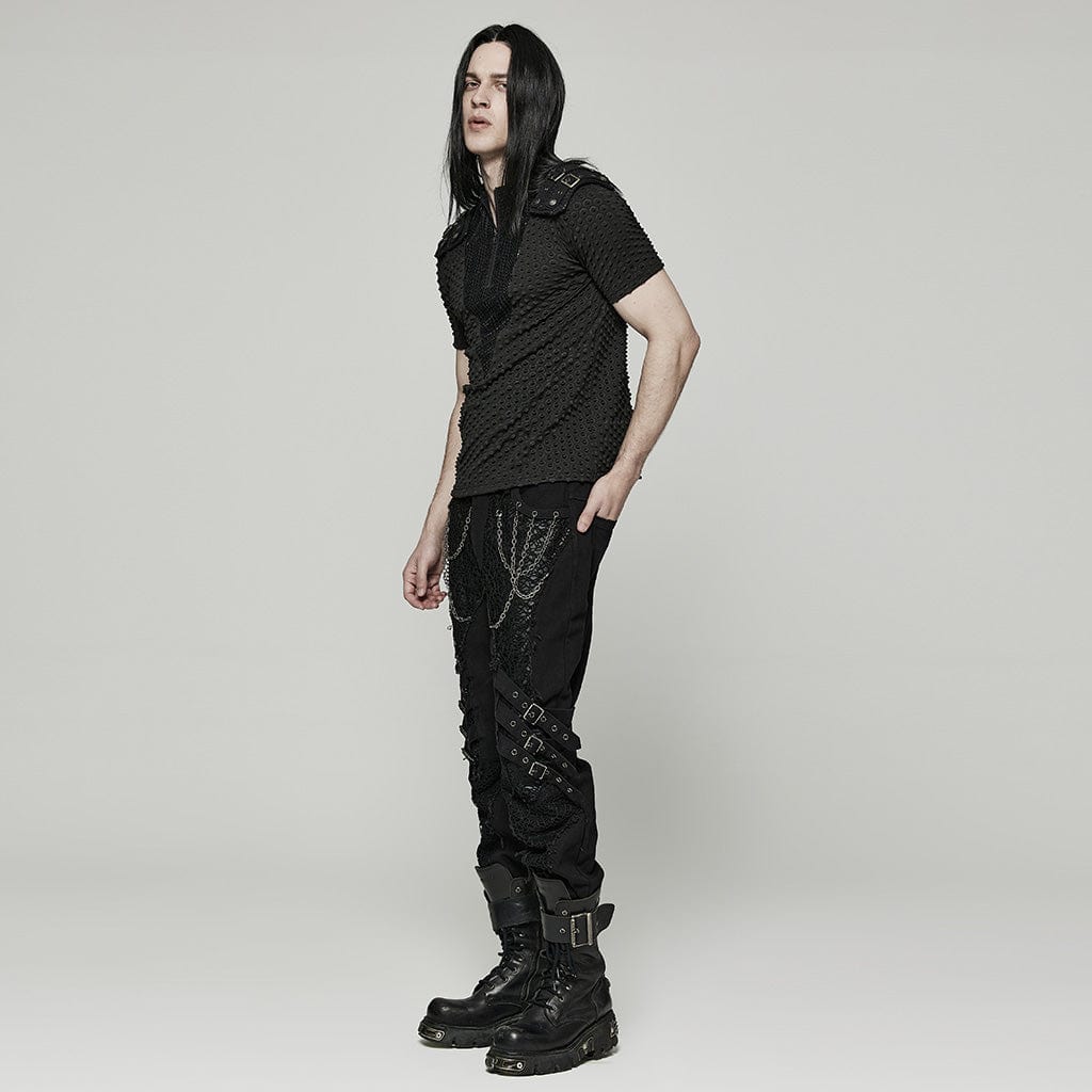 PUNK RAVE Men's Punk Bubble Buckle Zipper T-shirt