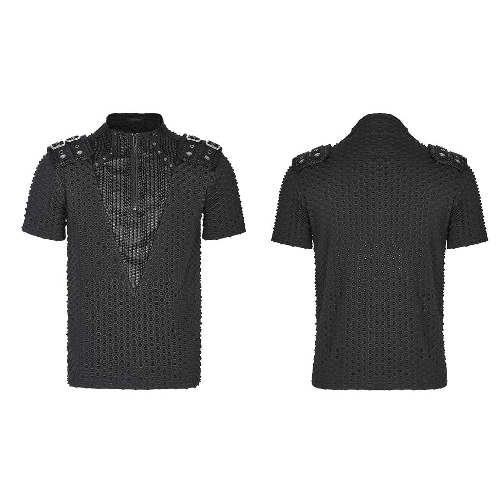 PUNK RAVE Men's Punk Bubble Buckle Zipper T-shirt
