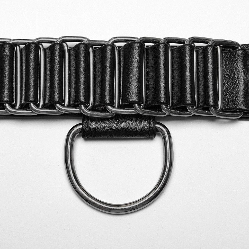 PUNK RAVE Men's Punk Buckle Pleated Faux Leather Harness