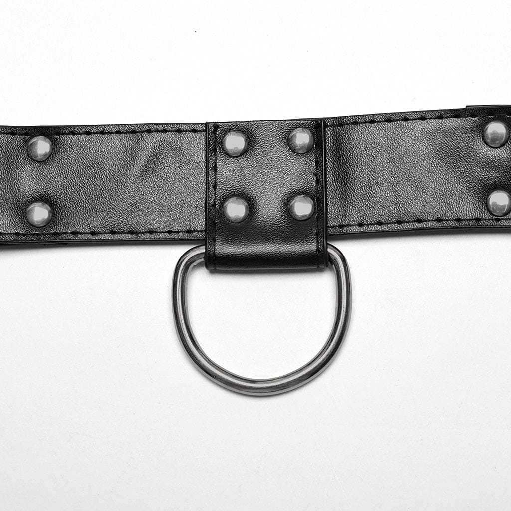 PUNK RAVE Men's Punk Buckle Pleated Faux Leather Harness