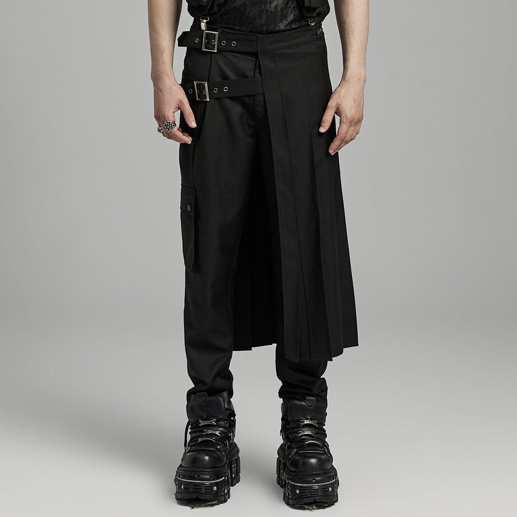 PUNK RAVE Men's Punk Buckle Pleated Skirt