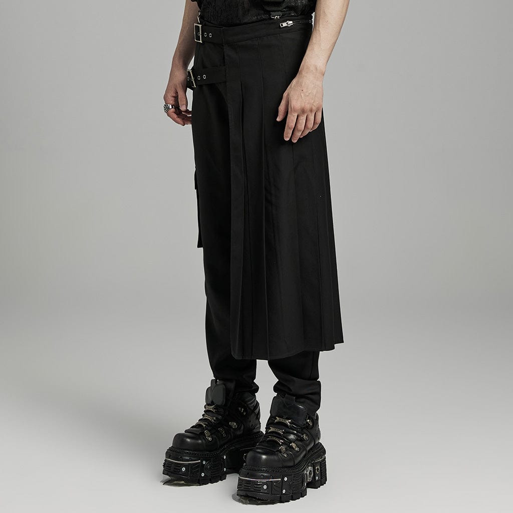 PUNK RAVE Men's Punk Buckle Pleated Skirt