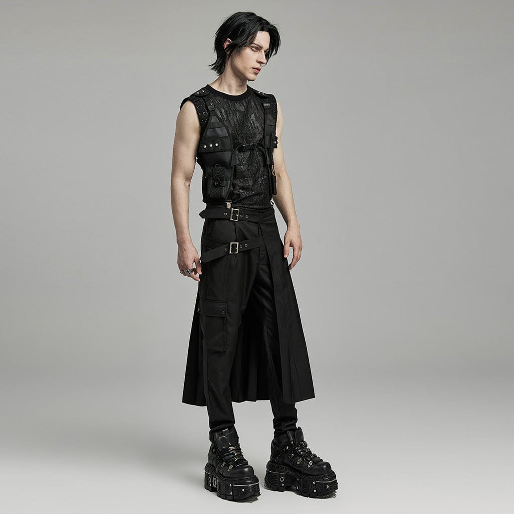 PUNK RAVE Men's Punk Buckle Pleated Skirt
