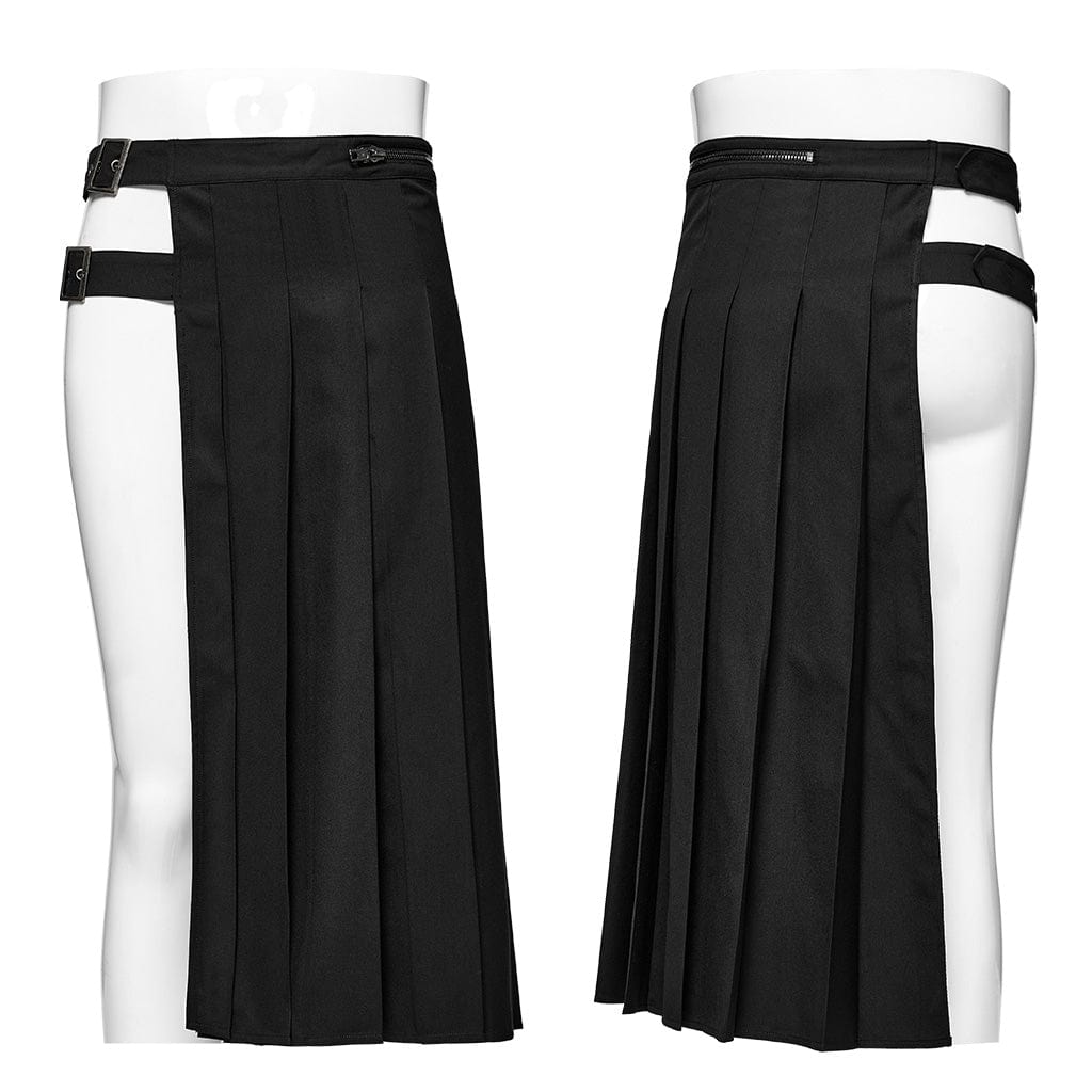PUNK RAVE Men's Punk Buckle Pleated Skirt