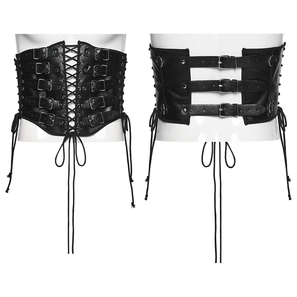 PUNK RAVE Men's Punk Buckle Strap Lace-up Girdle