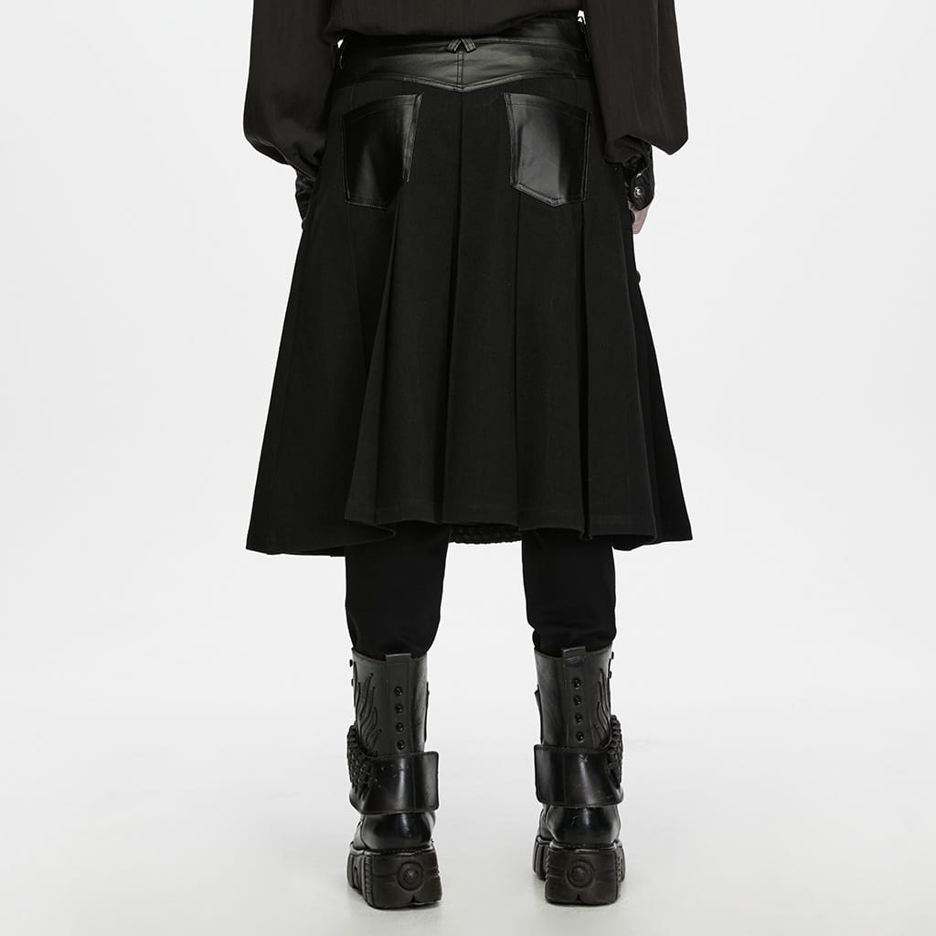 PUNK RAVE Men's Punk Buckle Strap Pleated Patchwork Skirt