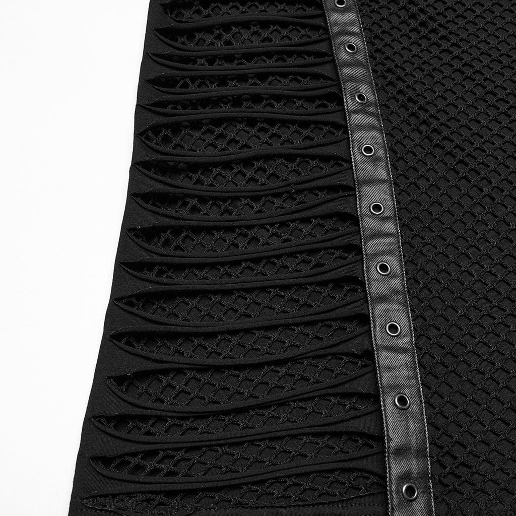 PUNK RAVE Men's Punk Buckle Strap Splice Mesh Vest