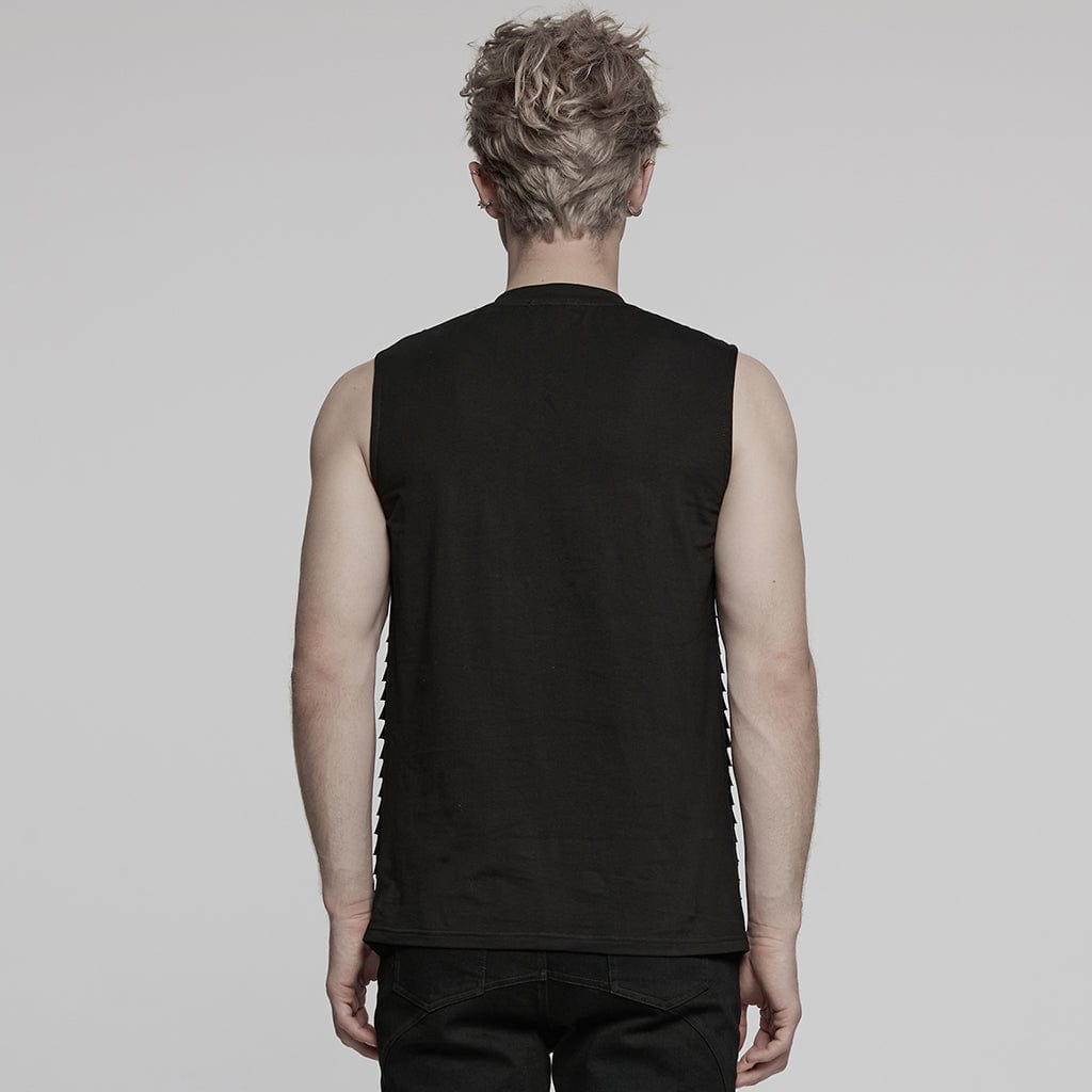 PUNK RAVE Men's Punk Buckle Strap Splice Mesh Vest