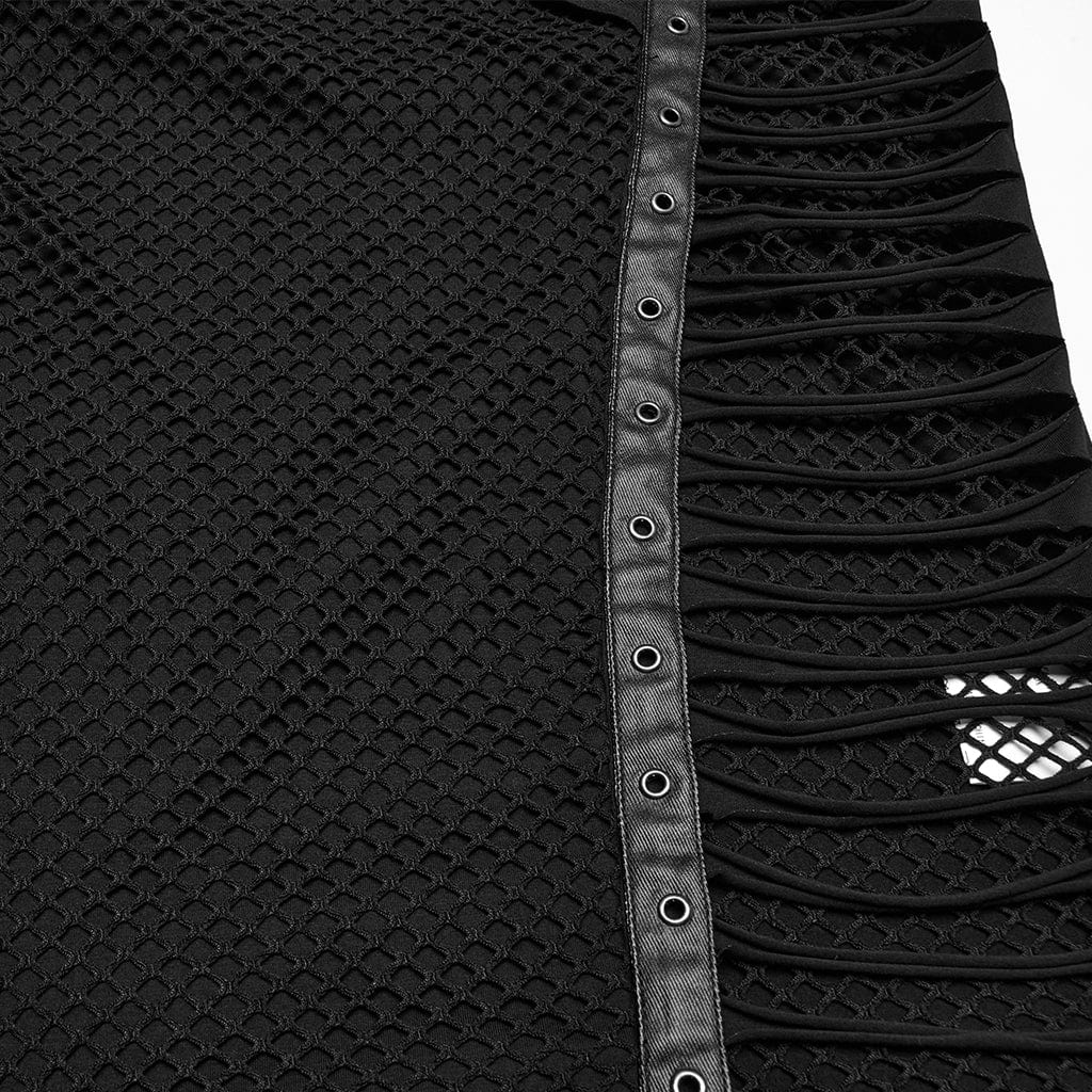 PUNK RAVE Men's Punk Buckle Strap Splice Mesh Vest