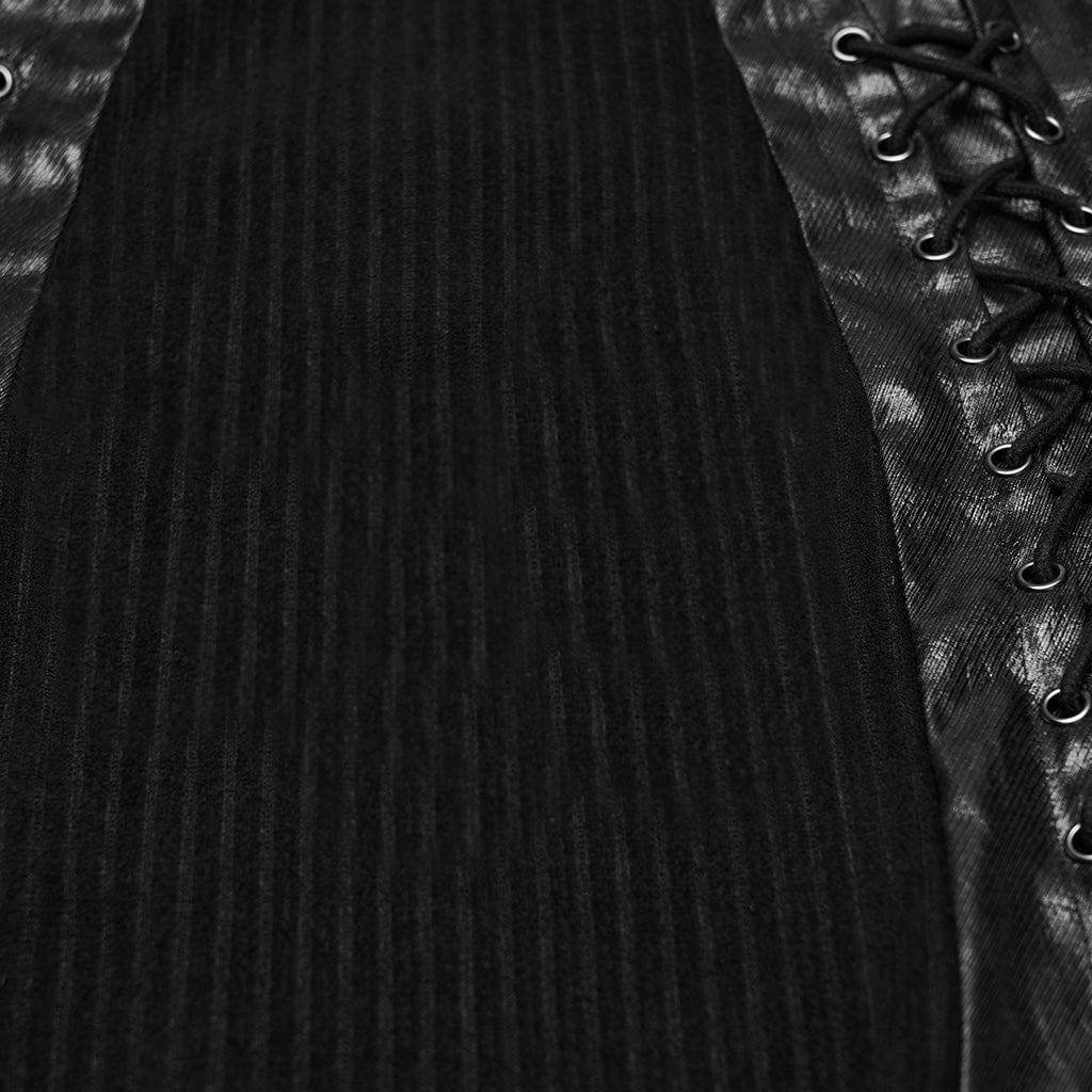 PUNK RAVE Men's Punk Buckle Strap Splice Stand Collar Top