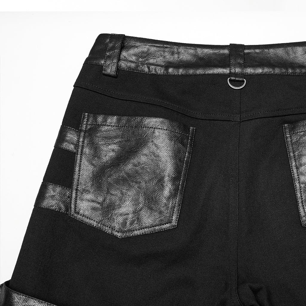 PUNK RAVE Men's Punk Buckle Straps Studded Mesh Splice Pants