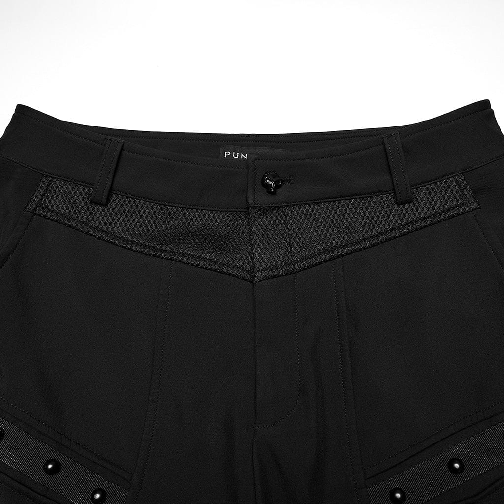 PUNK RAVE Men's Punk Buckle-up Strap Big Pockets Pants