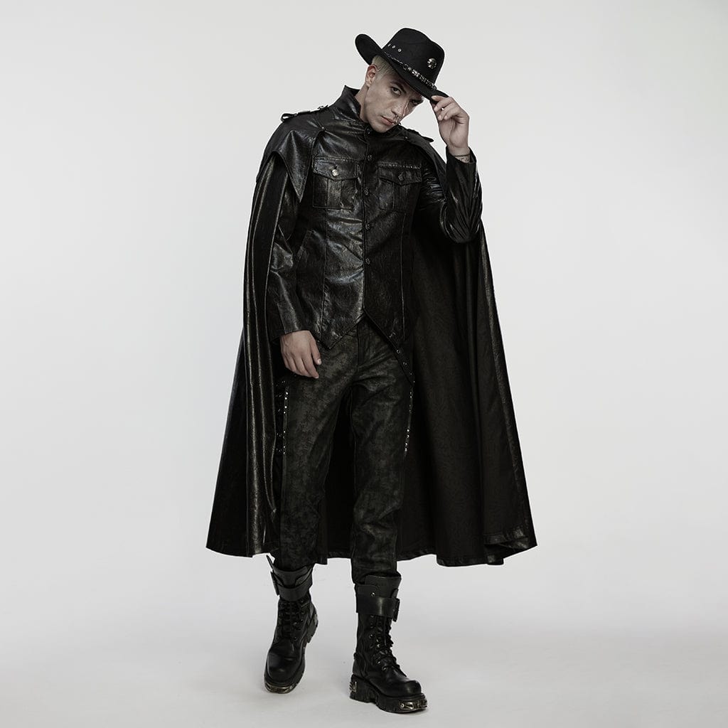 PUNK RAVE Men's Punk Buckle-up Strap One-piece Shirt Cloak