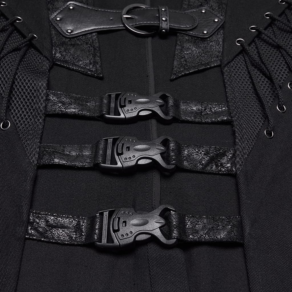 PUNK RAVE Men's Punk Buckle-up Straps Cutout Vest