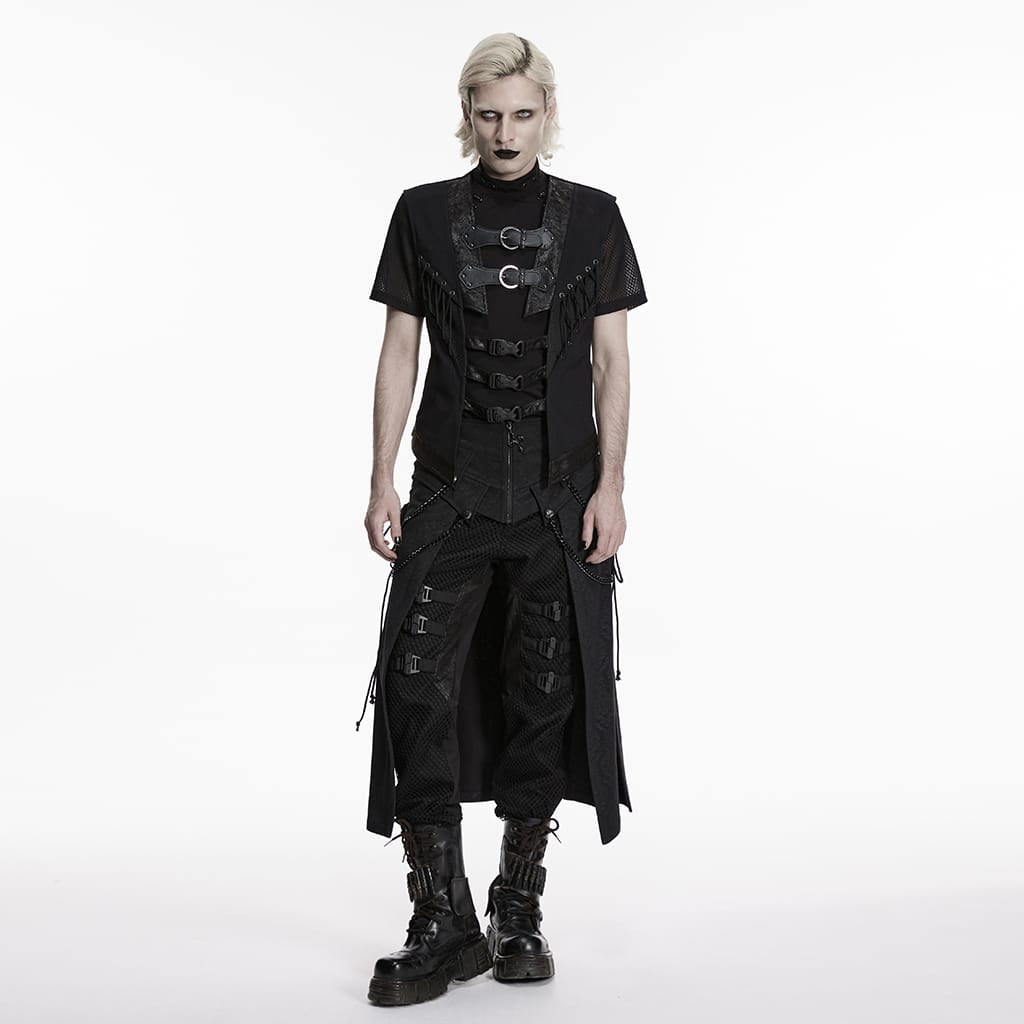 PUNK RAVE Men's Punk Buckle-up Straps Cutout Vest
