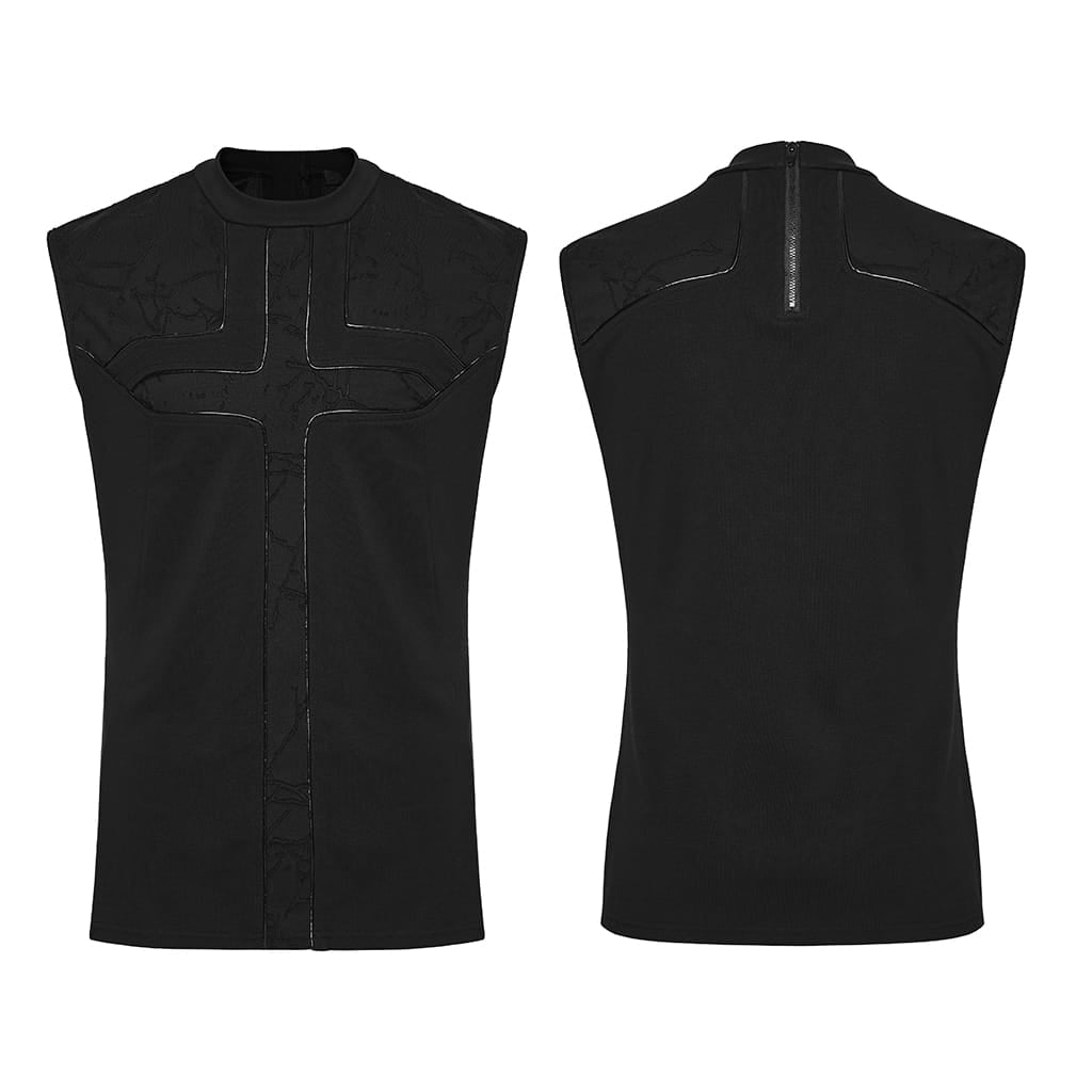 PUNK RAVE Men's Punk Cross Minimalist Tank Top