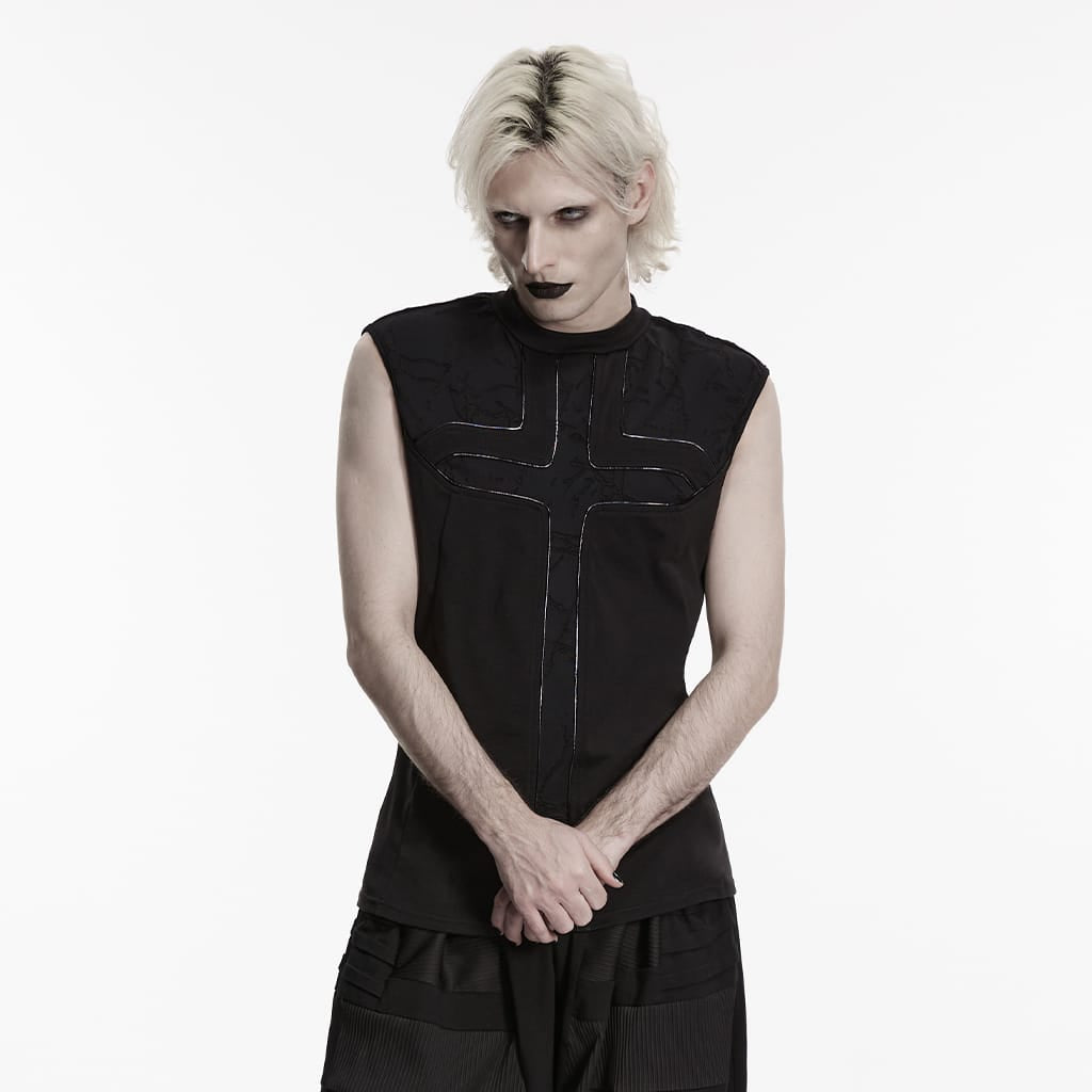 PUNK RAVE Men's Punk Cross Minimalist Tank Top