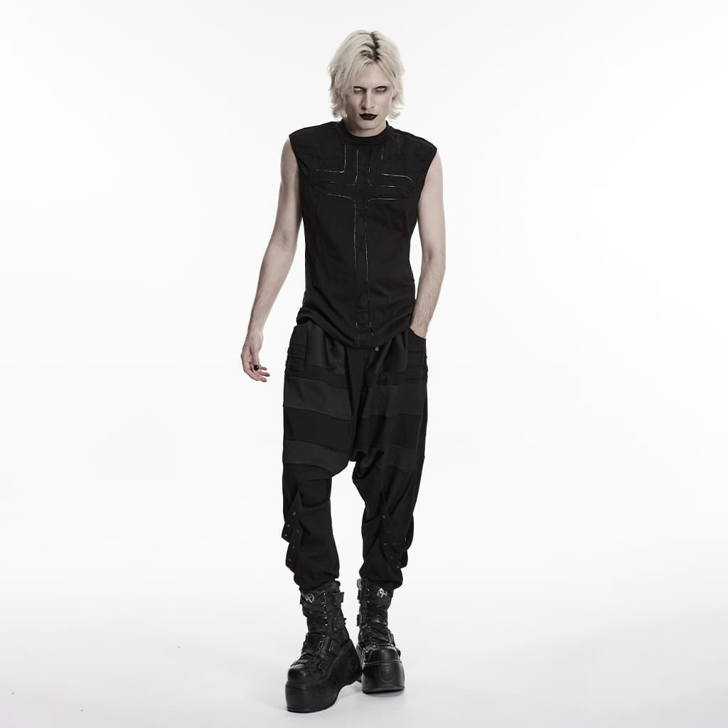 PUNK RAVE Men's Punk Cross Minimalist Tank Top