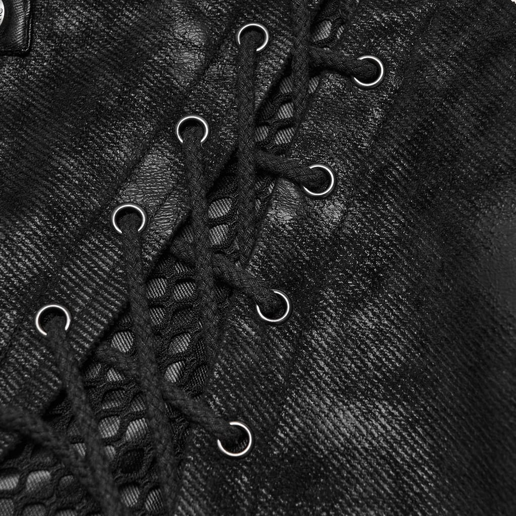 PUNK RAVE Men's Punk Cross-Structure Eyelet Buckle Strap Lace-up Vest