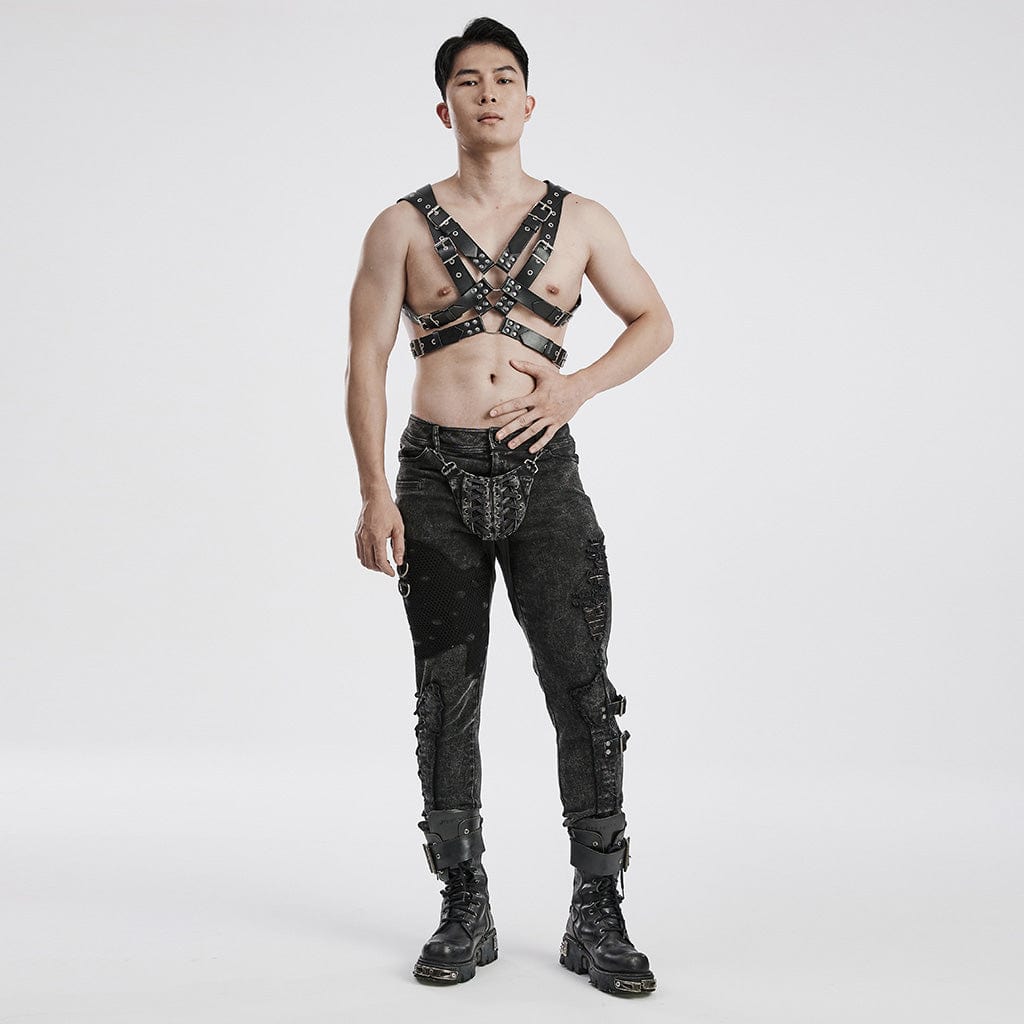 PUNK RAVE Men's Punk Crossed Faux Leather Harness