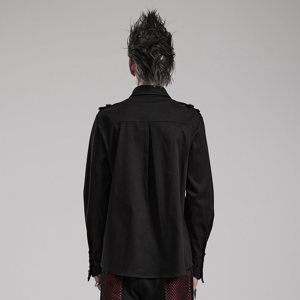 PUNK RAVE Men's Punk Cutout Splice Shirt