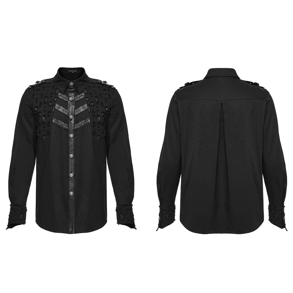 PUNK RAVE Men's Punk Cutout Splice Shirt