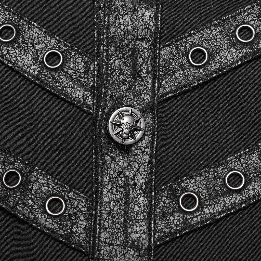 PUNK RAVE Men's Punk Cutout Splice Shirt