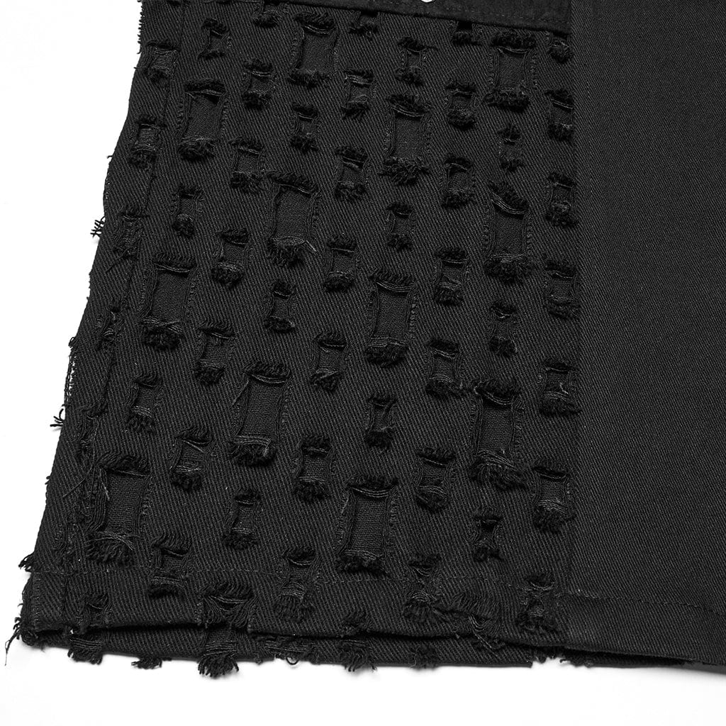 PUNK RAVE Men's Punk Eyelet Ripped Straight Pants