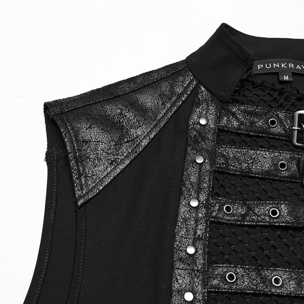 PUNK RAVE Men's Punk Eyelet Straps Mesh Splice Vest