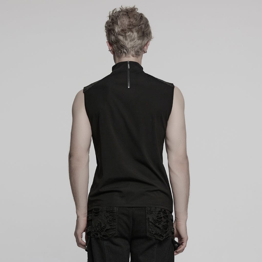 PUNK RAVE Men's Punk Eyelet Straps Mesh Splice Vest