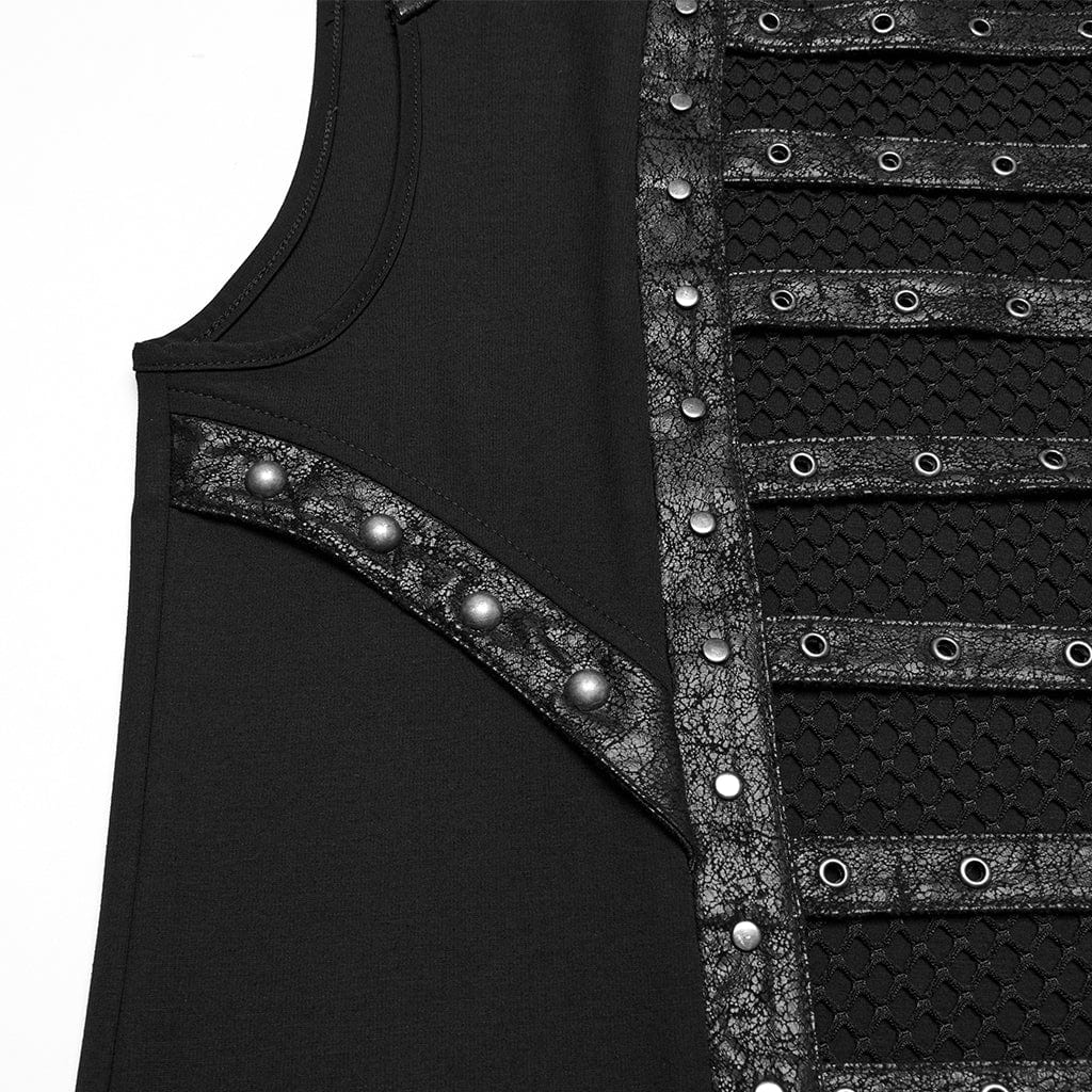 PUNK RAVE Men's Punk Eyelet Straps Mesh Splice Vest