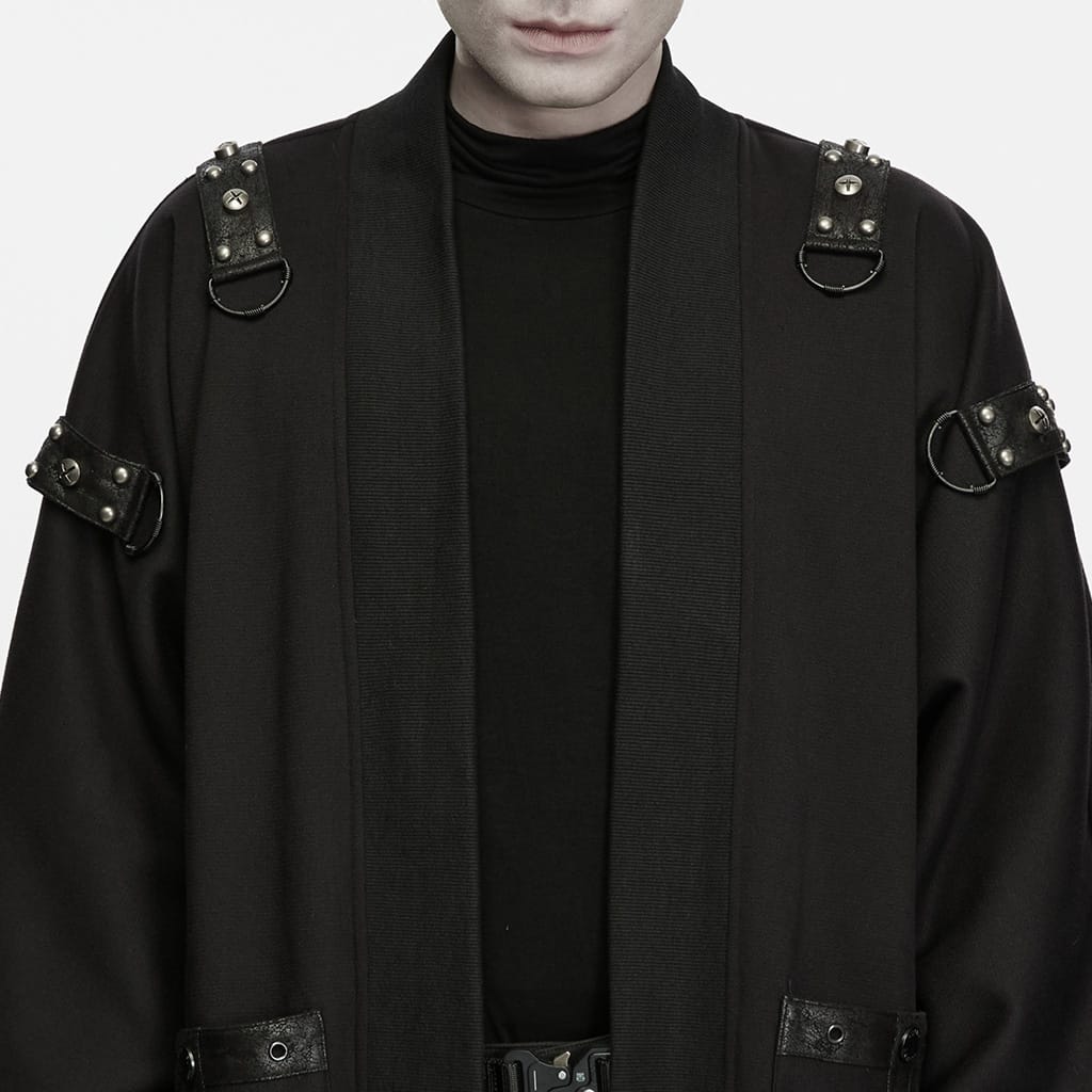 PUNK RAVE Men's Punk Eyelet Studded Large Pocket Lantern Sleeve Cardigan