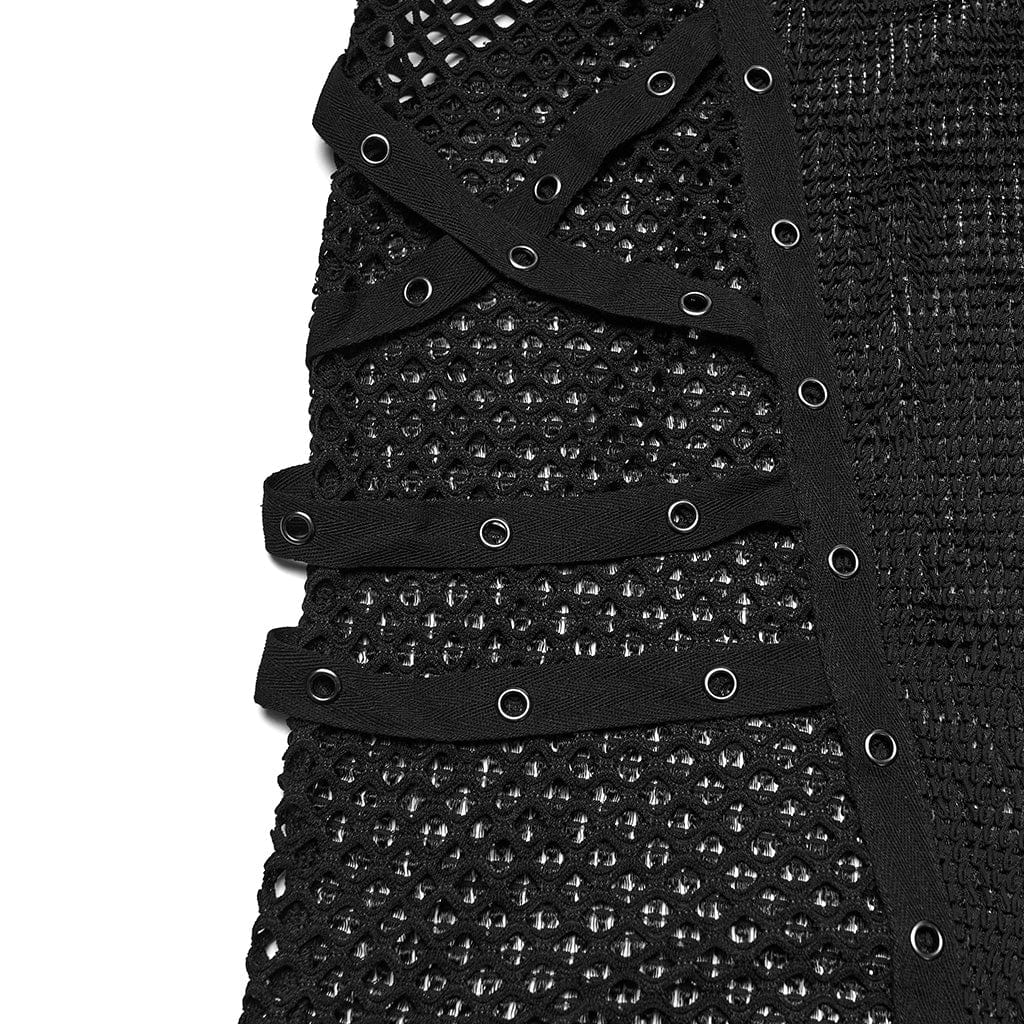 PUNK RAVE Men's Punk Eyelets Mesh T-shirt