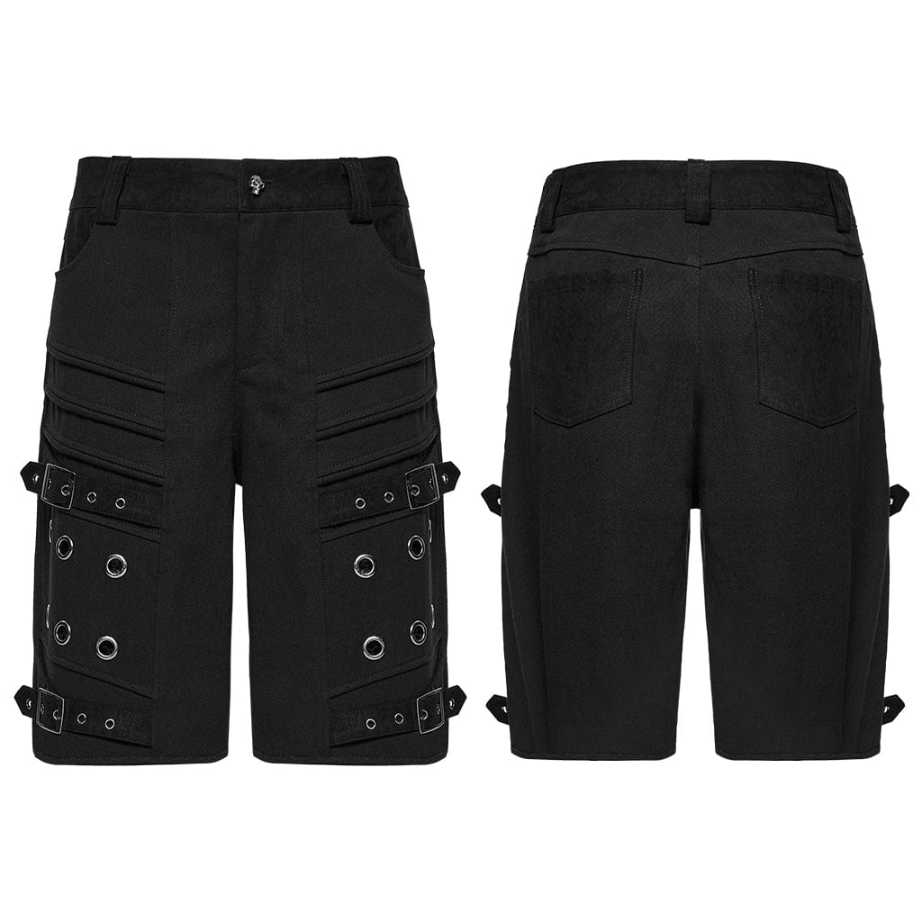PUNK RAVE Men's Punk Eyelets Pleated Shorts