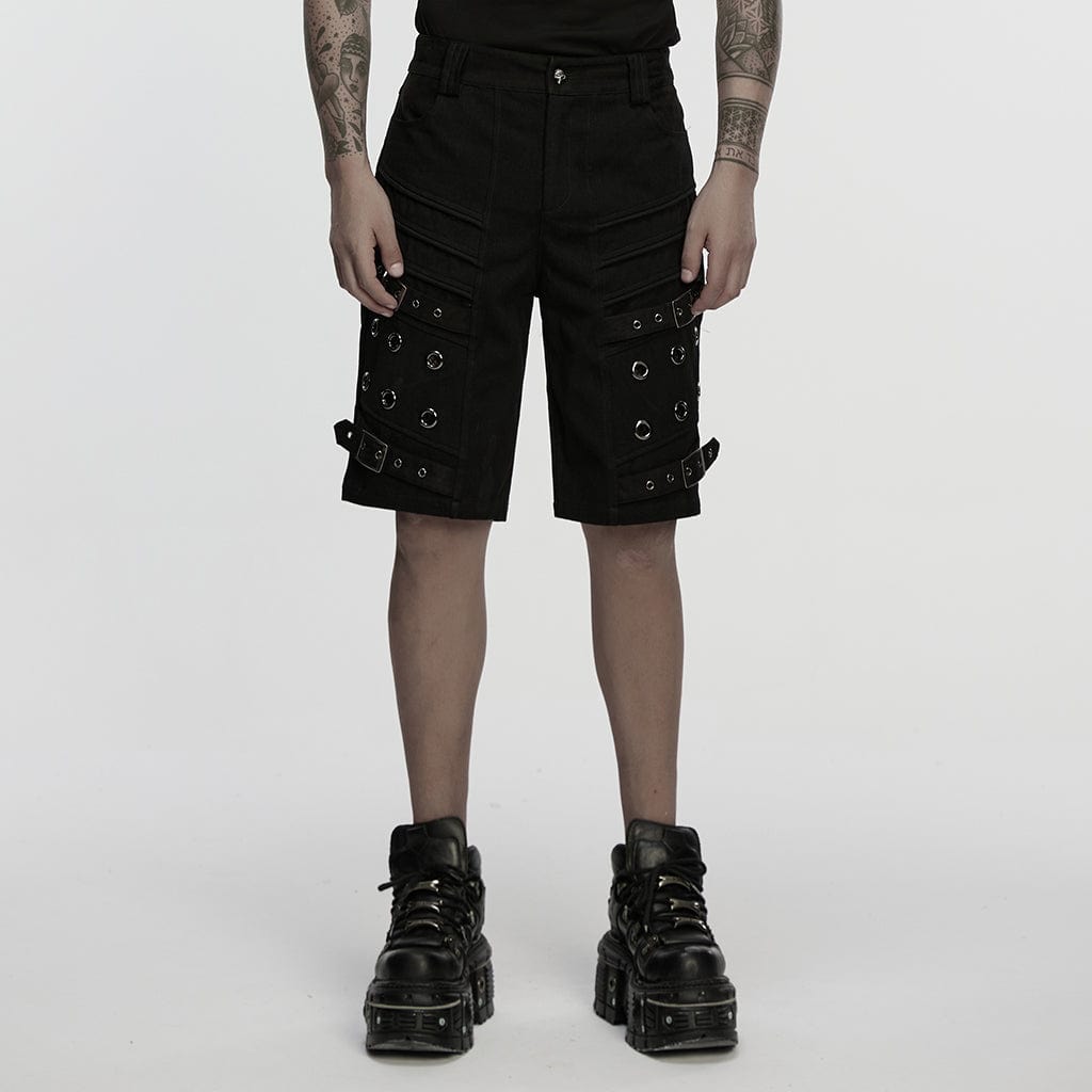 PUNK RAVE Men's Punk Eyelets Pleated Shorts