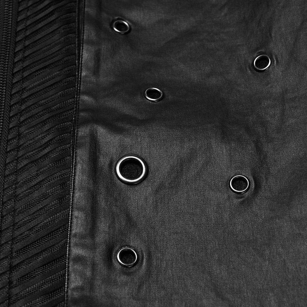 PUNK RAVE Men's Punk Eyelets Zip Stand Collar Jacket
