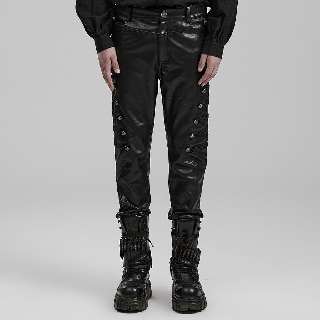 PUNK RAVE Men's Punk Faux Leather Pants