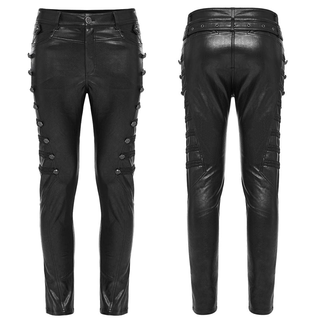 PUNK RAVE Men's Punk Faux Leather Pants