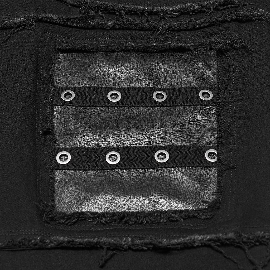 PUNK RAVE Men's Punk Frayed Raw Edge Eyelet Patchwork Pants