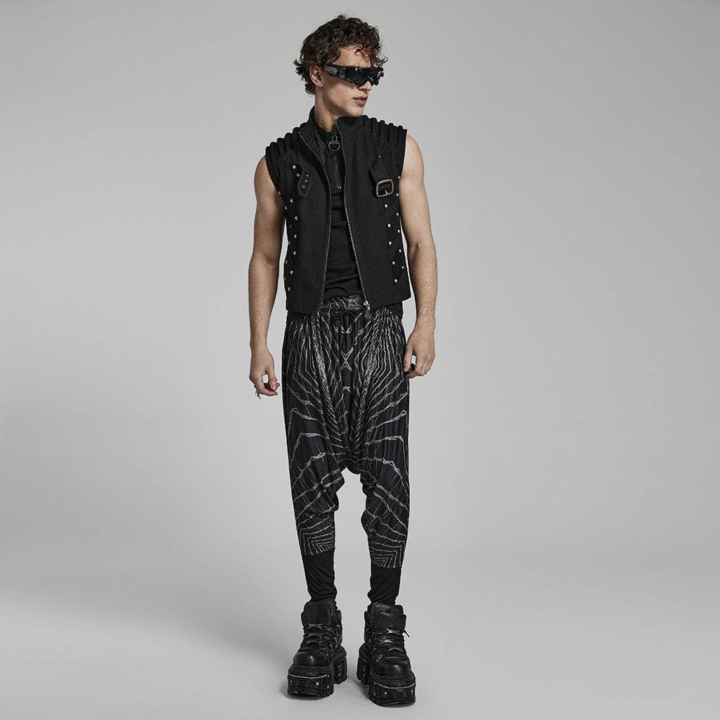 PUNK RAVE Men's Punk Halo Printed Sagging Pants