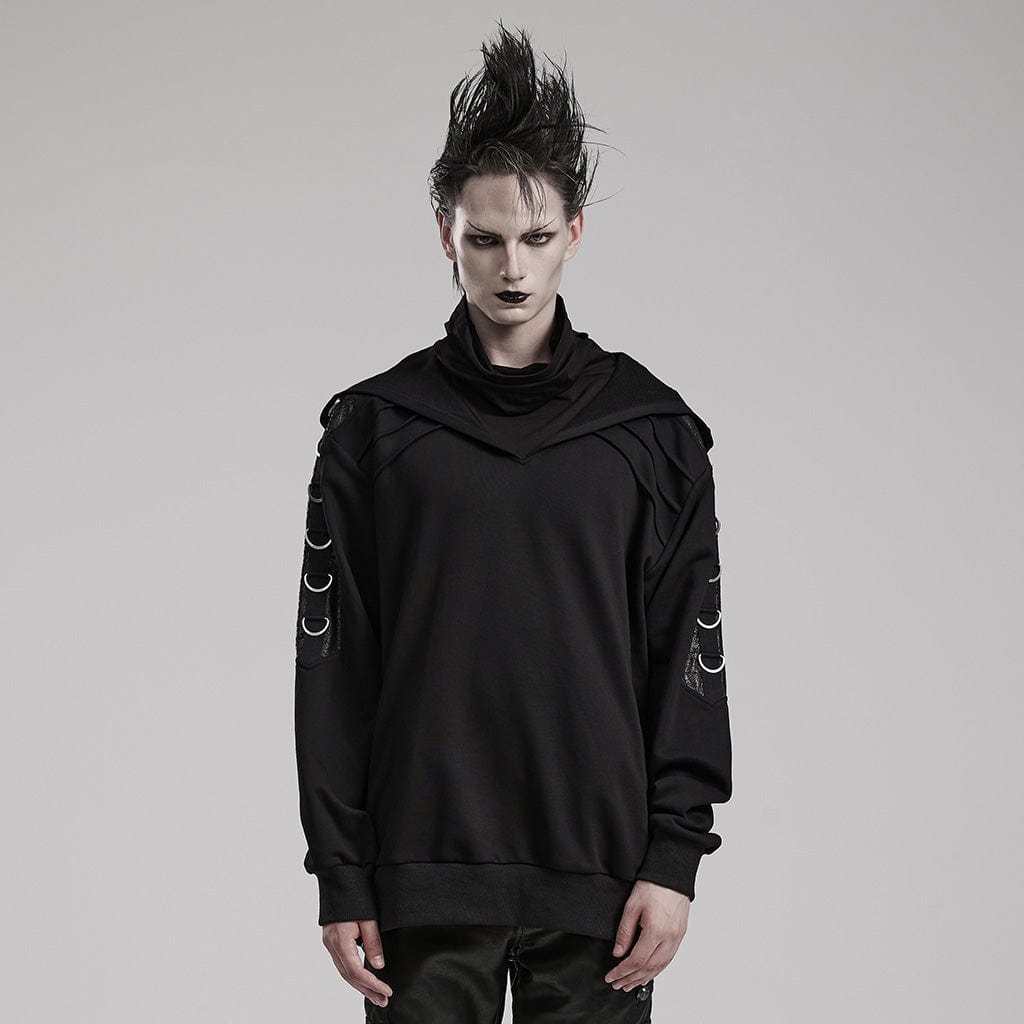 PUNK RAVE Men's Punk High Collar Loose Hoodies