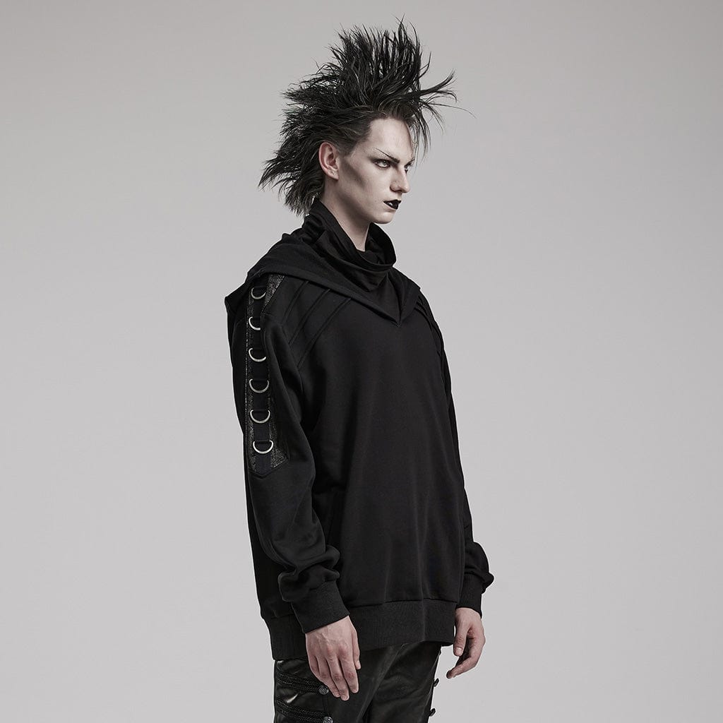 PUNK RAVE Men's Punk High Collar Loose Hoodies