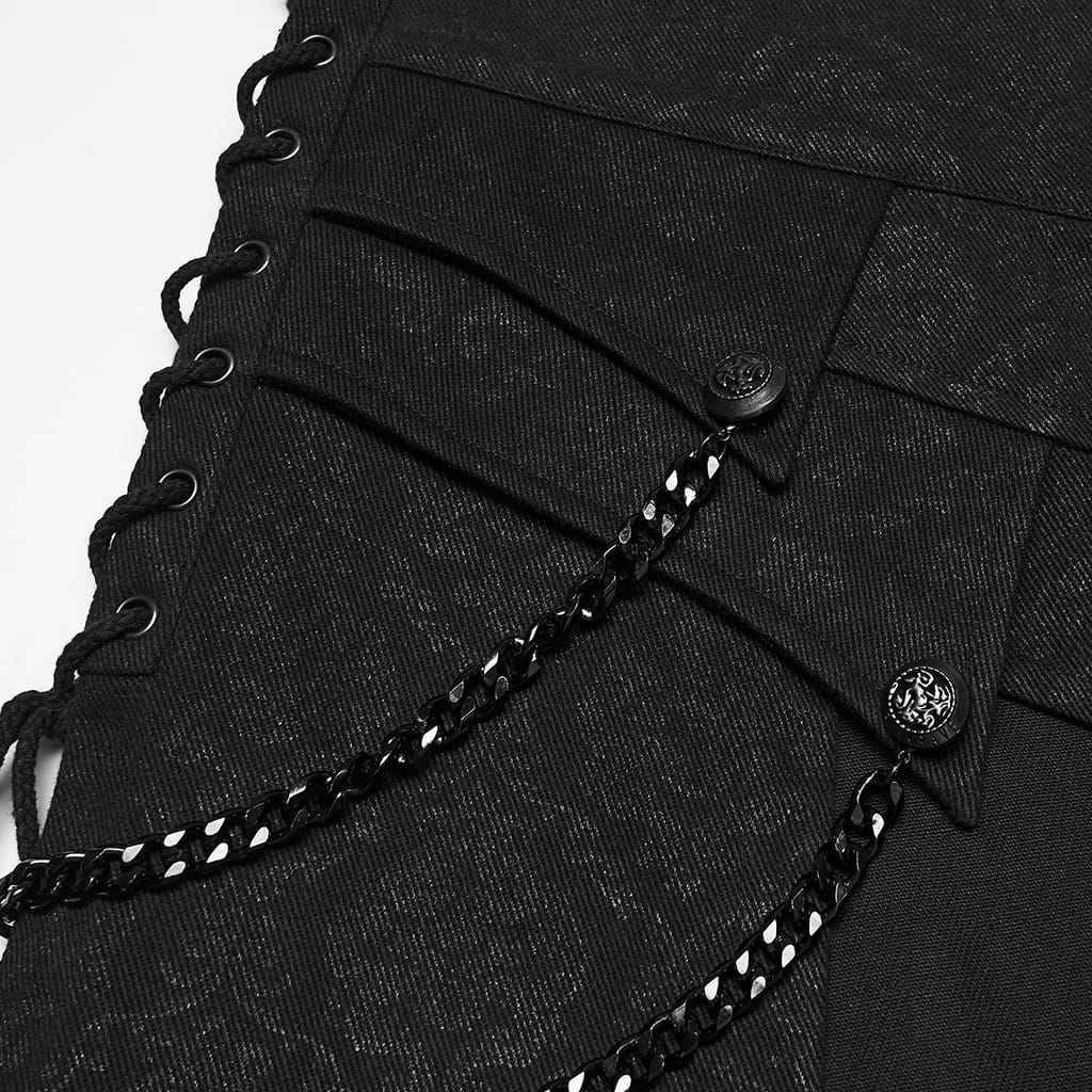 PUNK RAVE Men's Punk Lace-up Chained Zip Skirt