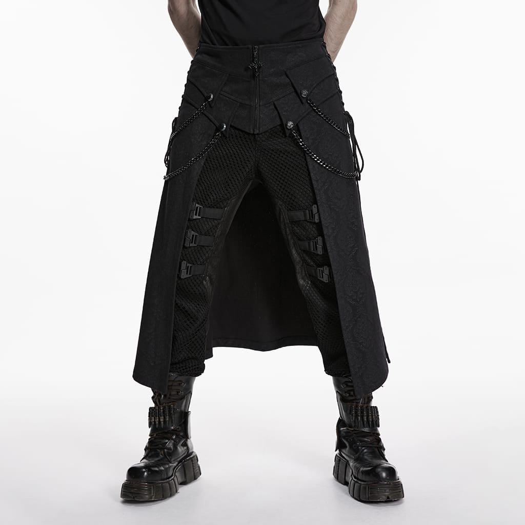 PUNK RAVE Men's Punk Lace-up Chained Zip Skirt